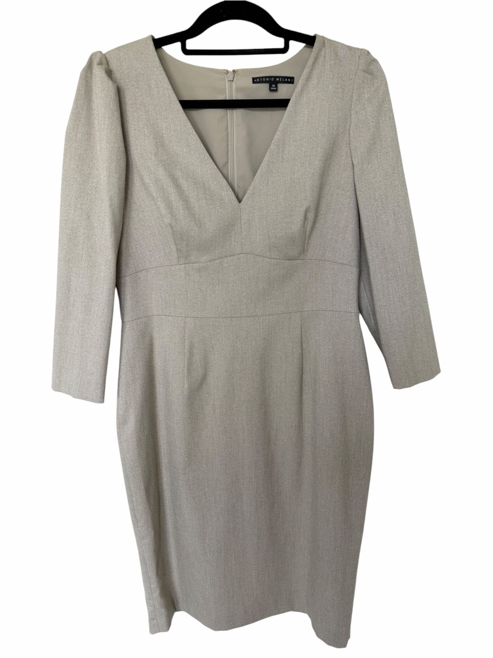 ✅ ANTONIO MELANI Tan/cream color Sheath V-Neck Dress size 10